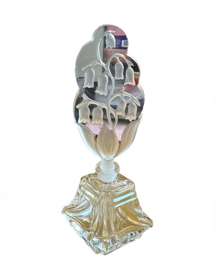 Vintage crystal perfume bottle with large tall floral glass dabber