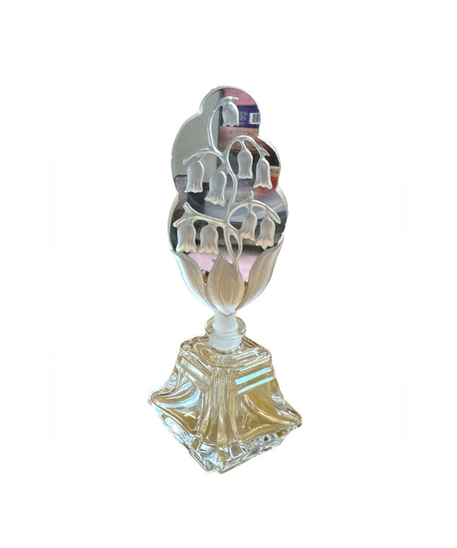 Vintage crystal perfume bottle with large tall floral glass dabber