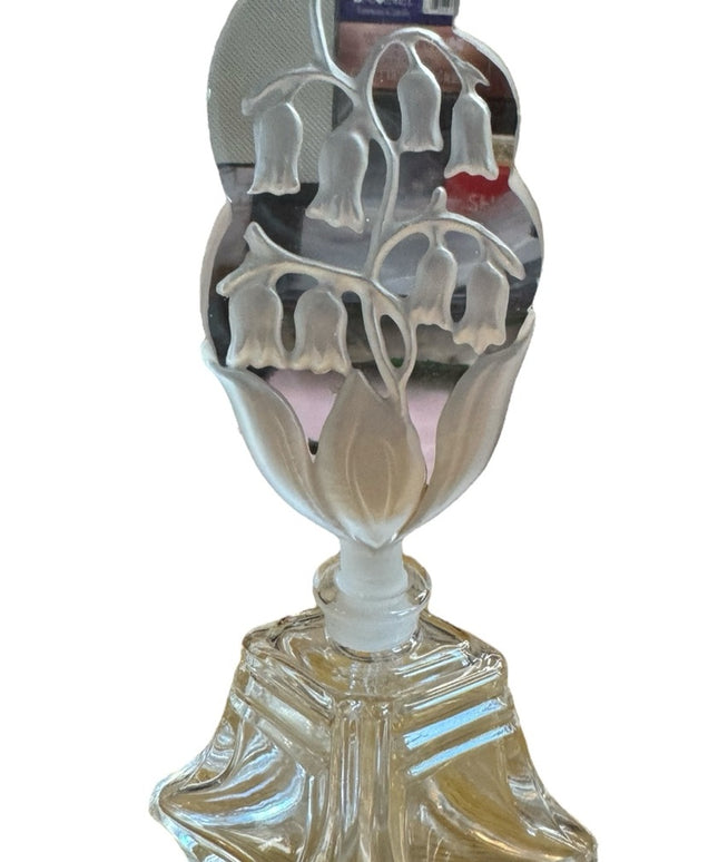 Vintage crystal perfume bottle with large tall floral glass dabber