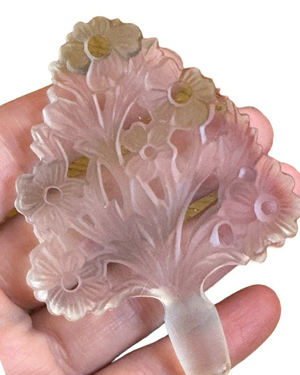 Vintage Bohemian pink cut glass crystal perfume bottle with floral dabber