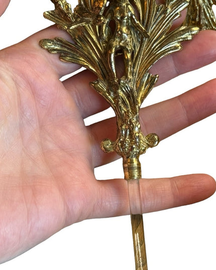 Large gold plt Vintage Vanity Ormolu Perfume Bottle Matson clear glass cherub