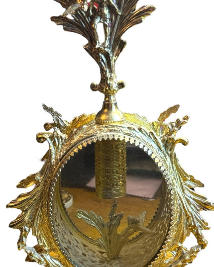 Large gold plt Vintage Vanity Ormolu Perfume Bottle Matson clear glass cherub