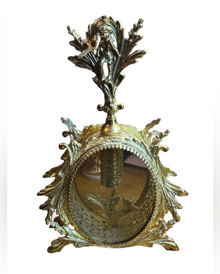 Large gold plt Vintage Vanity Ormolu Perfume Bottle Matson clear glass cherub