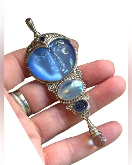 Sajen Bali moonface goddess Druzy amethyst sterling silver 925  pendant brooch