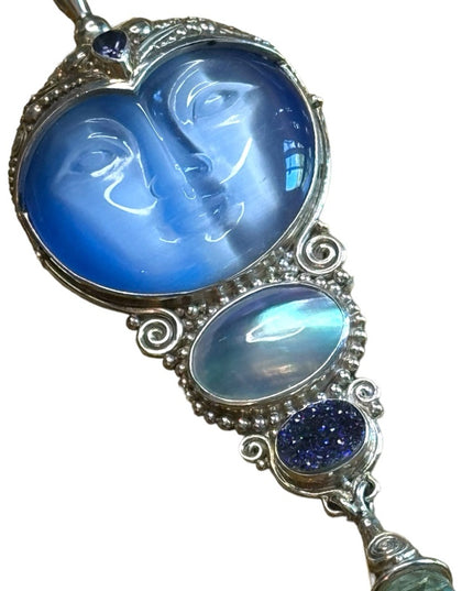 Sajen Bali moonface goddess Druzy amethyst sterling silver 925  pendant brooch