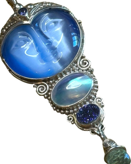 Sajen Bali moonface goddess Druzy amethyst sterling silver 925  pendant brooch