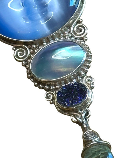 Sajen Bali moonface goddess Druzy amethyst sterling silver 925  pendant brooch