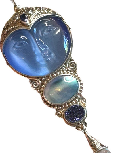 Sajen Bali moonface goddess Druzy amethyst sterling silver 925  pendant brooch