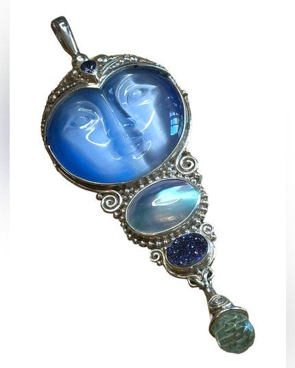Sajen Bali moonface goddess Druzy amethyst sterling silver 925  pendant brooch