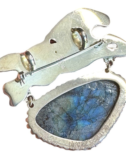 Sajen Bali galloping horse labradorite sterling silver 925 fancy pendant brooch