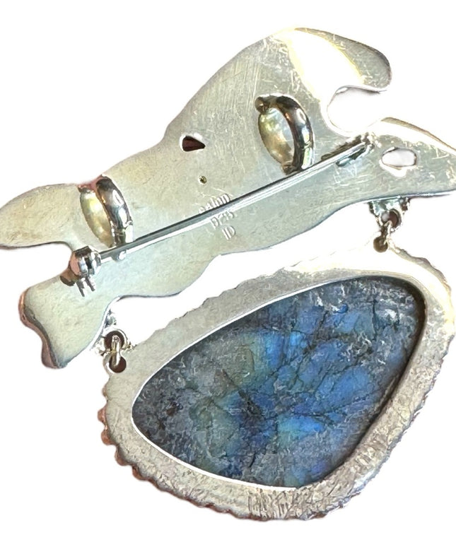 Sajen Bali galloping horse labradorite sterling silver 925 fancy pendant brooch