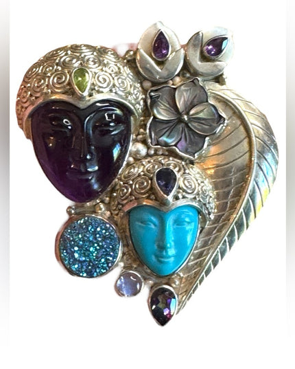 Sajen sterling silver 925 multi gemstone amethyst goddess fancy brooch pendant