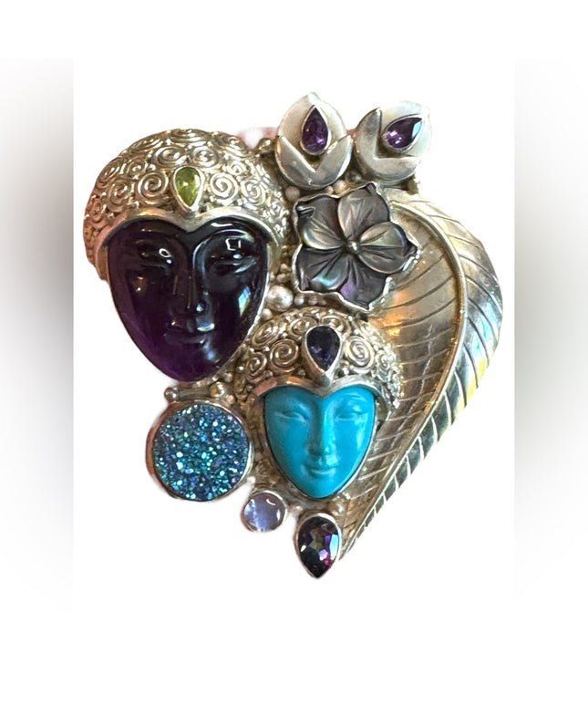 Sajen sterling silver 925 multi gemstone amethyst goddess fancy brooch pendant