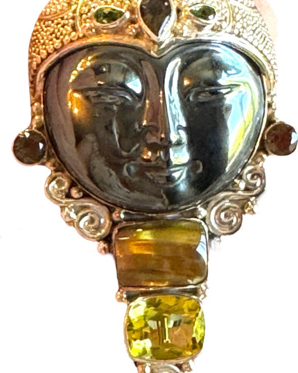 Sajen sterling silver 925 multi gemstone Citrine moonface goddess brooch pendant