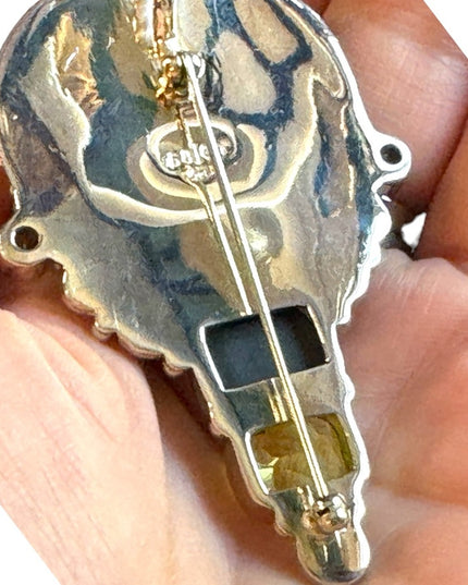Sajen sterling silver 925 multi gemstone Citrine moonface goddess brooch pendant