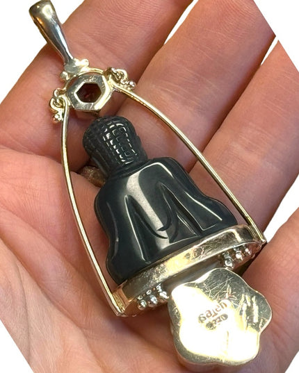 Sajen Bali Buddah garnet MOP pearl sterling silver 925 fancy pendant