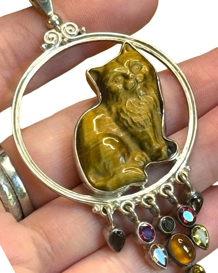 Sajen Bali design sterling silver 925 tigereye cat multi gemstone fancy pendant