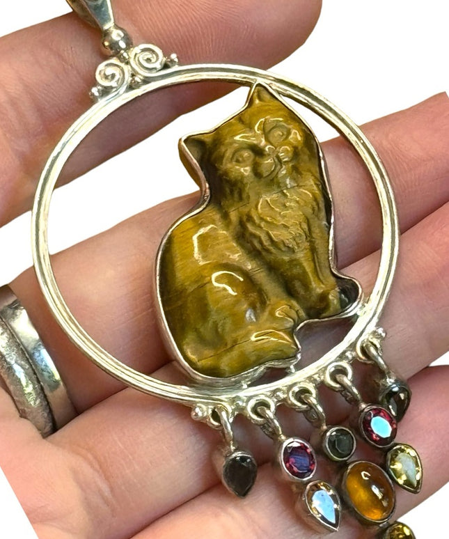 Sajen Bali design sterling silver 925 tigereye cat multi gemstone fancy pendant