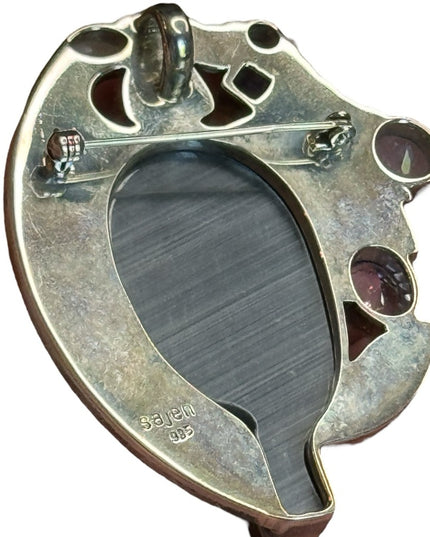 Sajen sterling silver 925 Abalone moonstone goddess amethyst  pendant brooch