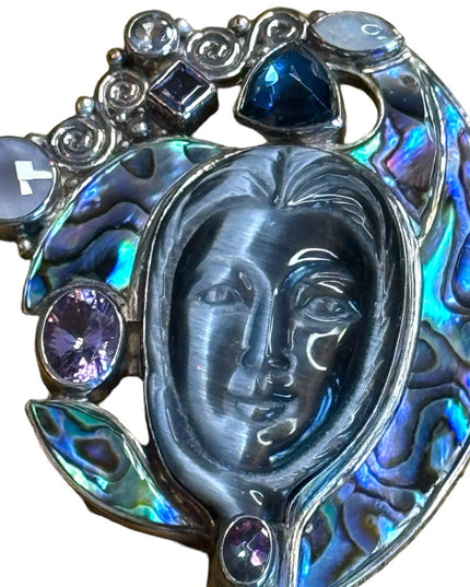 Sajen sterling silver 925 Abalone moonstone goddess amethyst  pendant brooch