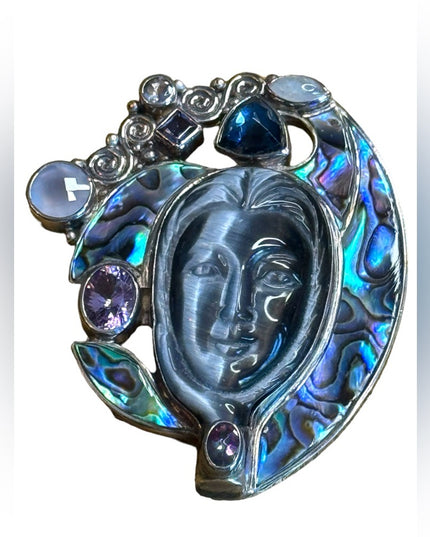 Sajen sterling silver 925 Abalone moonstone goddess amethyst  pendant brooch