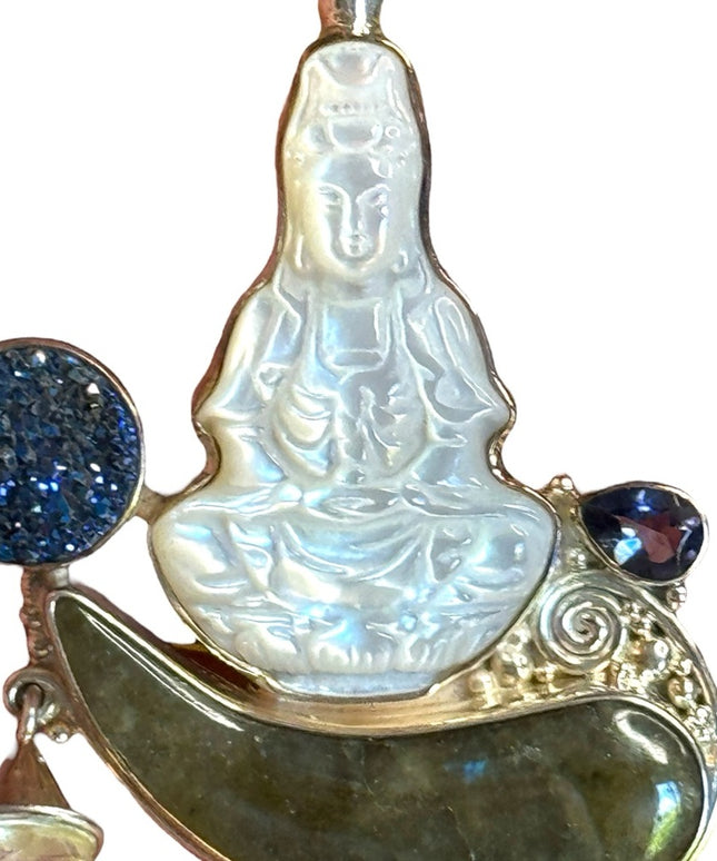 Sajen Bali 925 Sterling silver MOP labradorite druzy amethyst Quan Yin pendant