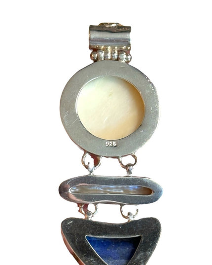 Sterling silver fancy MOP lapis & resin flower fancy pendant