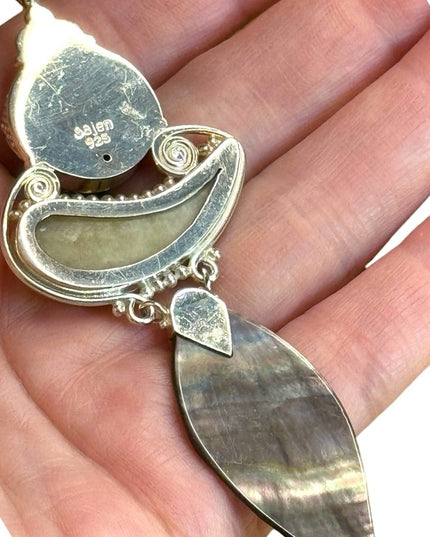 Sajen moonface goddess sterling silver abalone tigereye feather fancy pendant