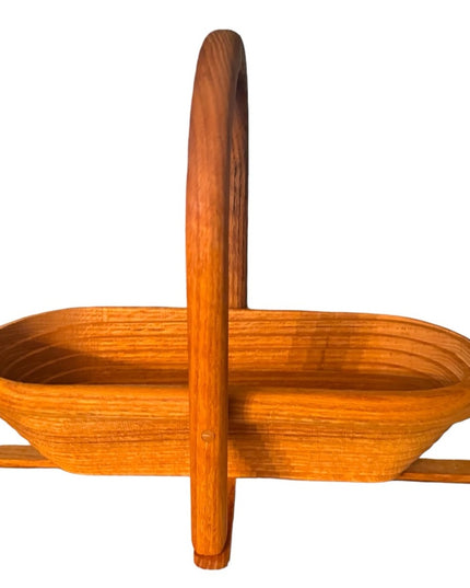 Vintage 1970s wood handmade wood foldomg basket teak