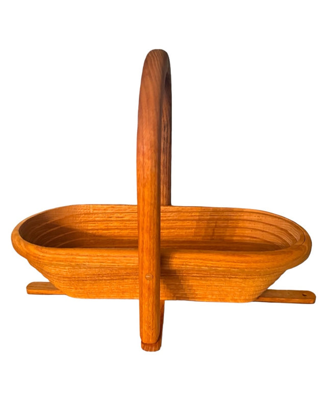 Vintage 1970s wood handmade wood foldomg basket teak