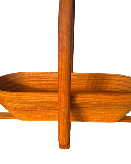 Vintage 1970s wood handmade wood foldomg basket teak