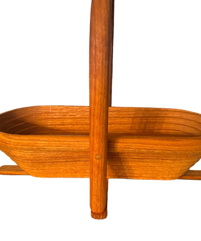 Vintage 1970s wood handmade wood foldomg basket teak