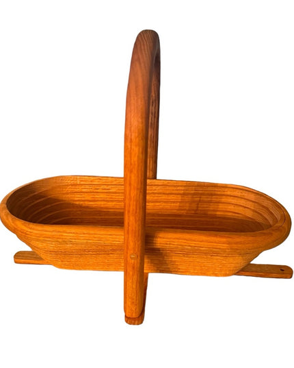 Vintage 1970s wood handmade wood foldomg basket teak