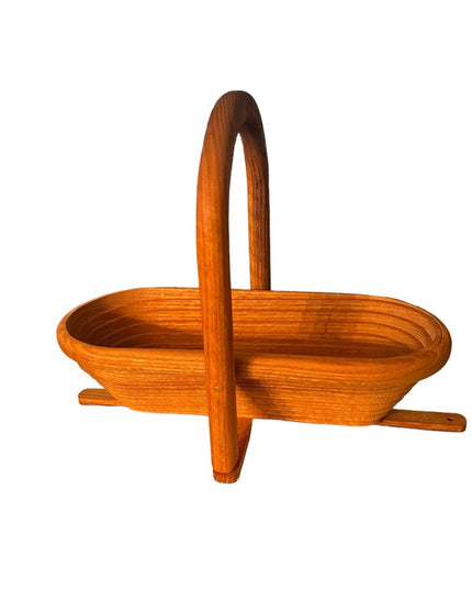 Vintage 1970s wood handmade wood foldomg basket teak
