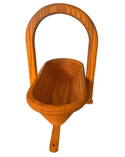 Vintage 1970s wood handmade wood foldomg basket teak