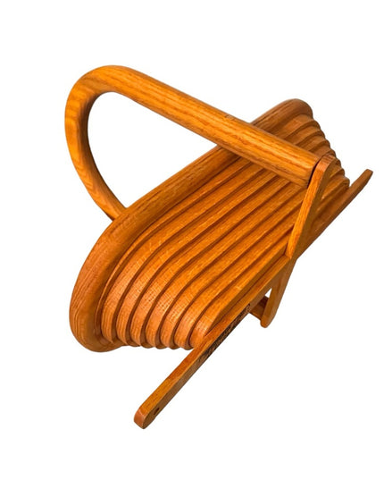 Vintage 1970s wood handmade wood foldomg basket teak