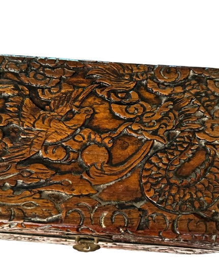 Vintage 1970s carved wood large jewelry trinket box birds