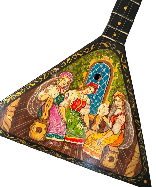 Vintage Russian Balalaika 3 String Instrument decor Guitar folk art hand painted