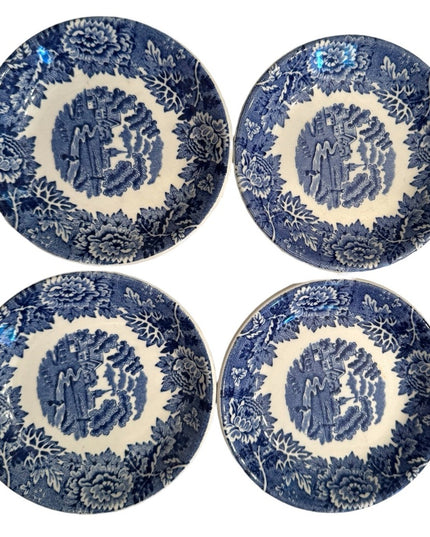 Vintage Woods Ware english pottery blue transfer small condiment bowls