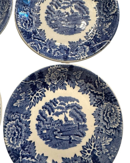 Vintage Woods Ware english pottery blue transfer small condiment bowls