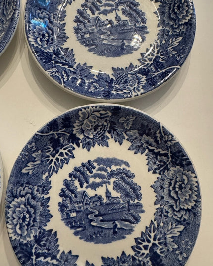 Vintage Woods Ware english pottery blue transfer small condiment bowls