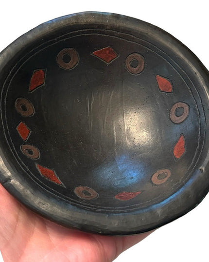 Antique primitive hand made painted clay bowl