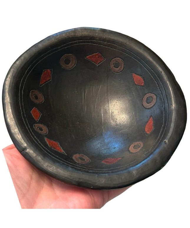 Antique primitive hand made painted clay bowl
