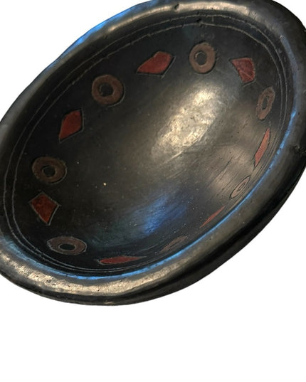 Antique primitive hand made painted clay bowl