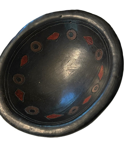Antique primitive hand made painted clay bowl