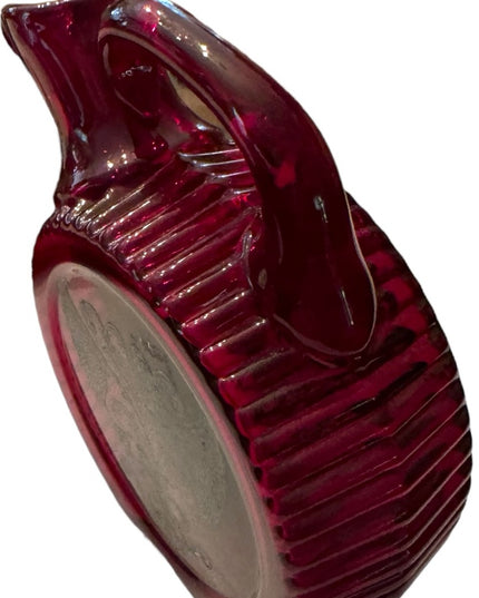 Vintage Ruby Red Glass Canteen Shape Pitcher Sterling Silver  Floral Design