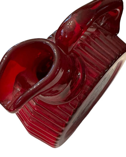 Vintage Ruby Red Glass Canteen Shape Pitcher Sterling Silver  Floral Design