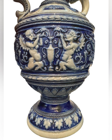 Antique German Salt Glazed Vase Simon Peter Gerz Urn angels art deco