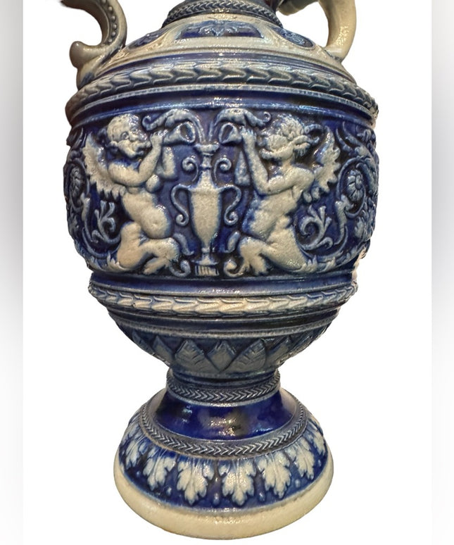 Antique German Salt Glazed Vase Simon Peter Gerz Urn angels art deco