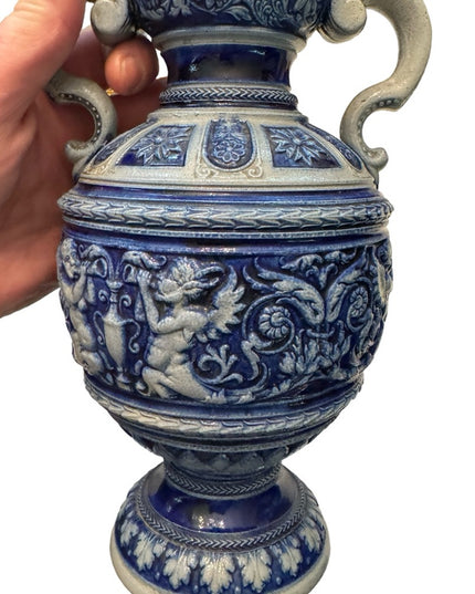 Antique German Salt Glazed Vase Simon Peter Gerz Urn angels art deco